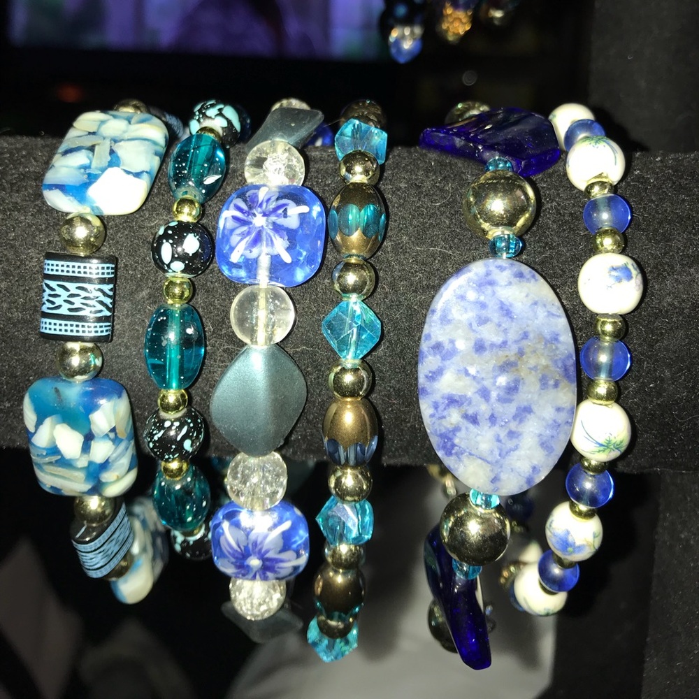Handmade Lampwork Beaded Bracelets Shades of Blue